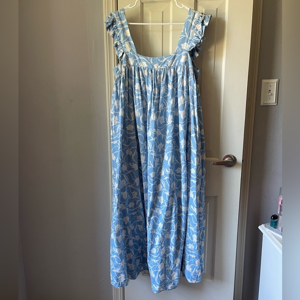 A New Day Women’s Midi Baby Blue Floral Ruffle Tank Day Dress XL Cottagecore